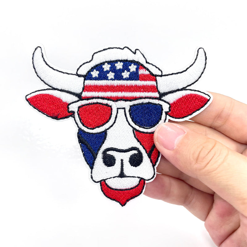 Patriotic Cow Head embroidery patch for hat