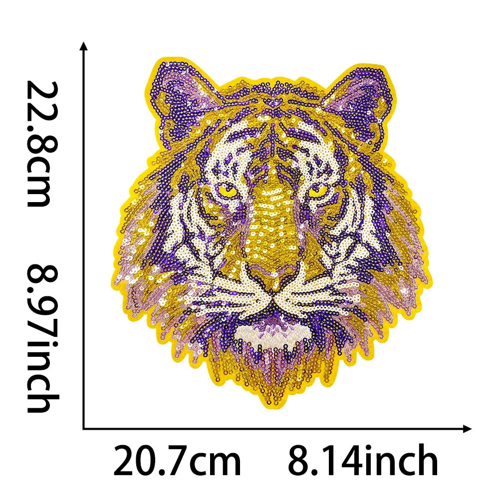 NCAA Trendy Purple LSU Tiger Sequin Patches Iron on big patch - Clpatch