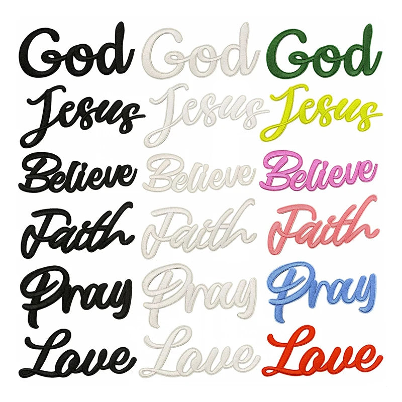 Iron on Patches Religious Jesus Pray God Love Believe Embroidery Patches for Uniform Trucker Hat Jackets Jeans Backpack DIY - Clpatch