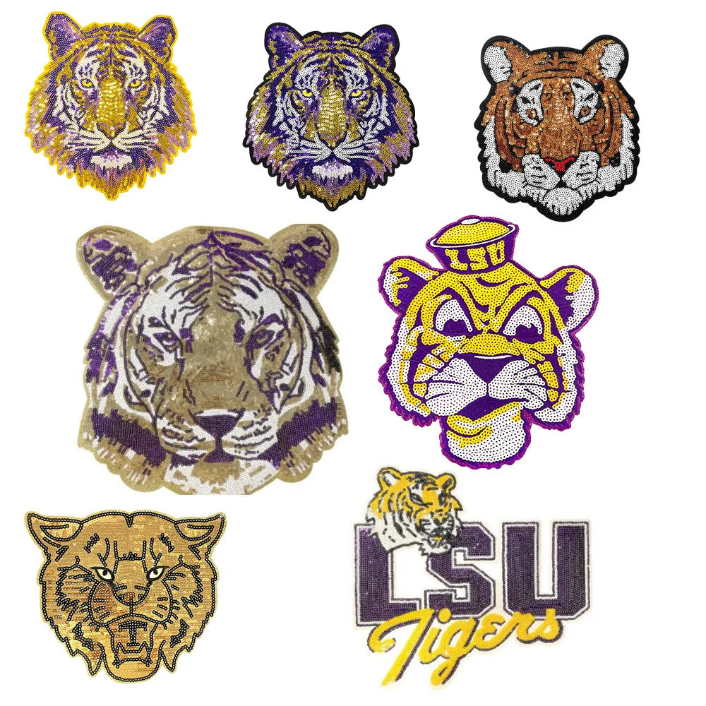 NCAA Trendy Purple LSU Tiger Sequin Patches Iron on big patch - Clpatch