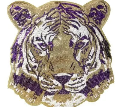 NCAA Trendy Purple LSU Tiger Sequin Patches Iron on big patch - Clpatch