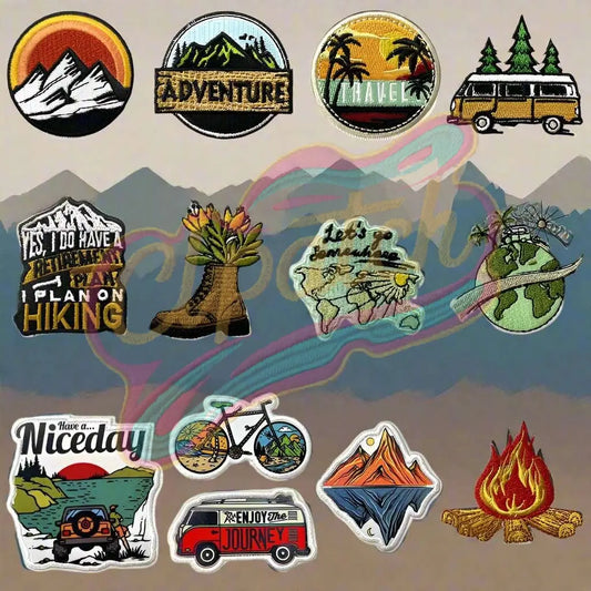 Outdoor Camping Embroidered Iron On Patches,Vintage Retro Patches,Mountain Camping Adventure Patch for bag，DIY，Jeans，Clothing - Clpatch