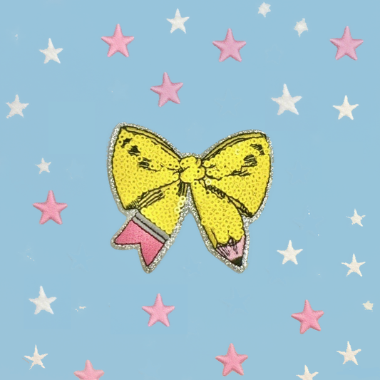 School Pencil Bow Sequin Patches - Clpatch