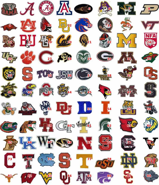 collection of 88 university mascot patches
